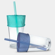 Silicone Cup Cover Drink Protector with 8” Reusable Straw, 2 Pack