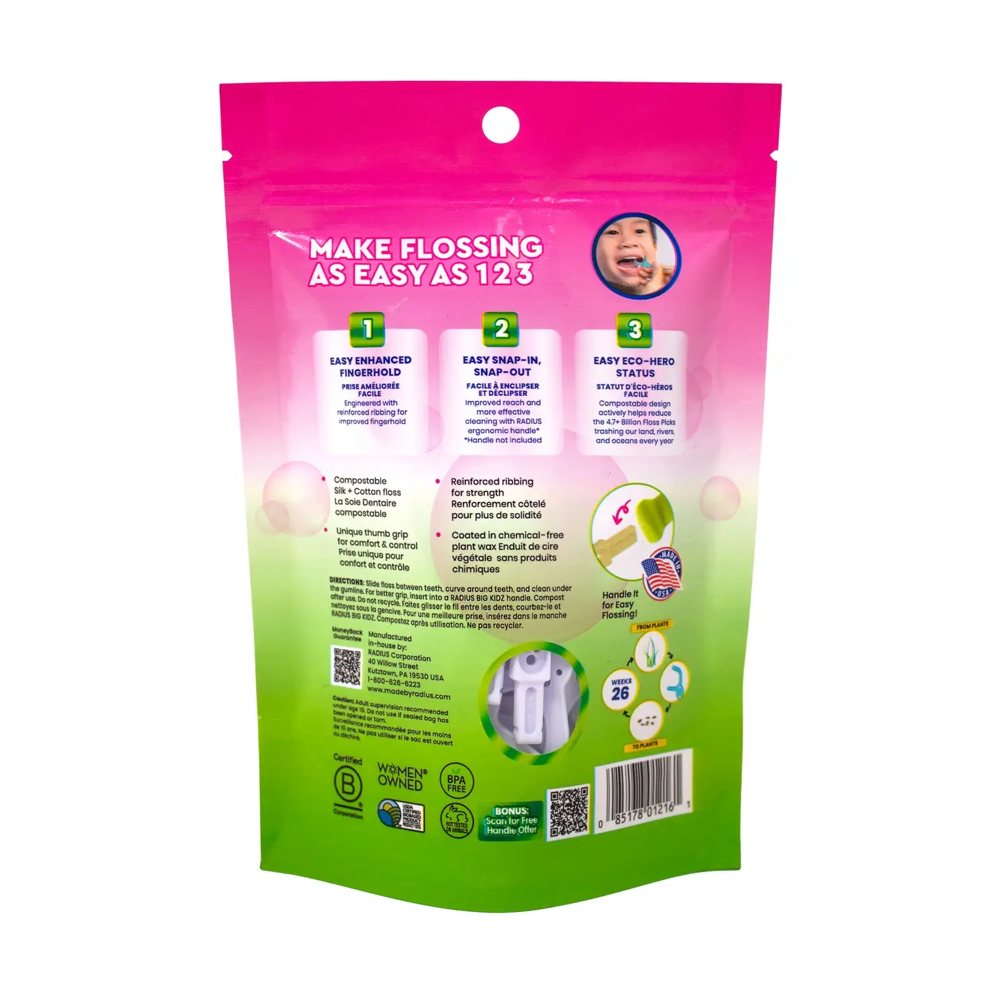 Eco Flex Compostable Kids Floss Picks, Bubblegum Flavour