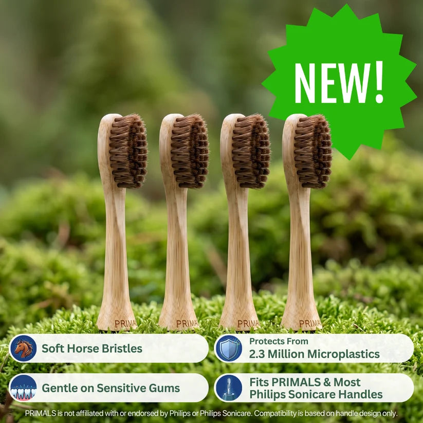 Primals Horse Bristle Eectric Toothbrush Replacement Heads (4 Pack)